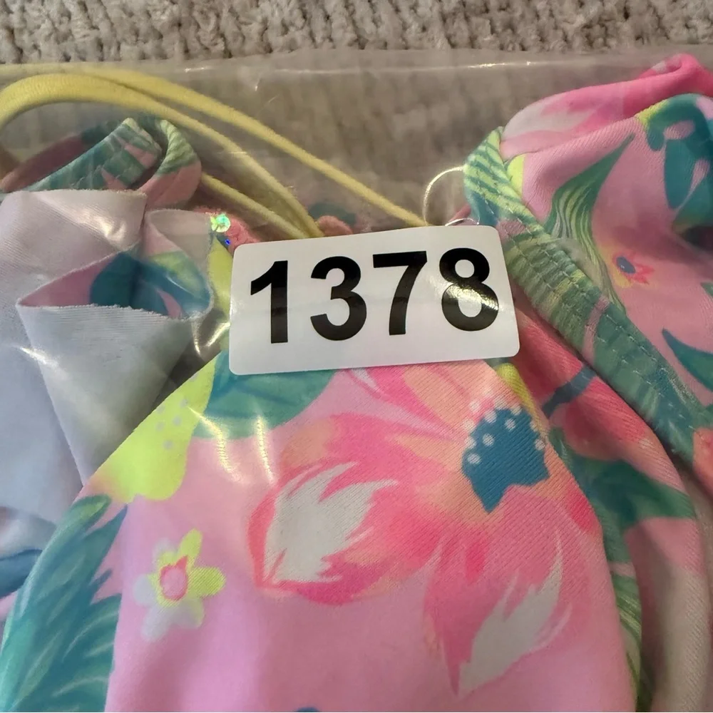 Betsey Johnson Girls Tropical Ruffle One-Piece Swimsuit Pink Floral‎ 7/8